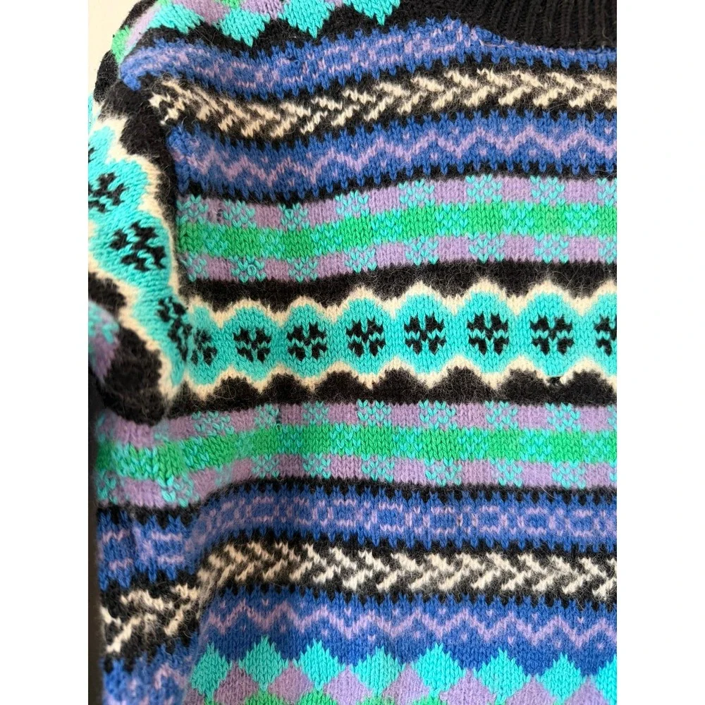 Vintage Gap Kids Fair Isle Sweater Cotton Lambswool Blue Purple Green Size M